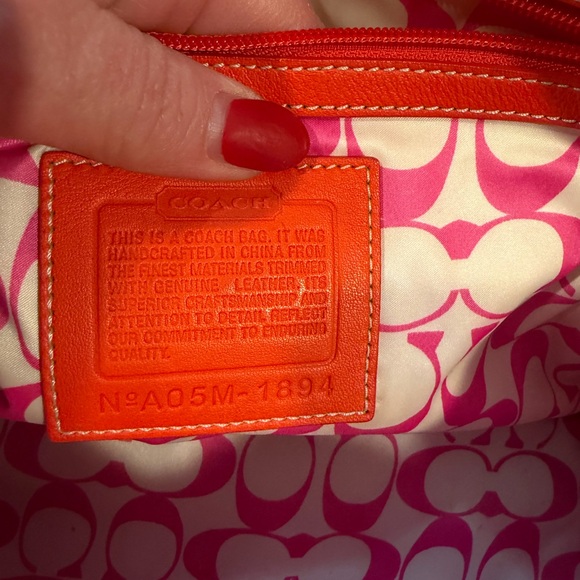 Coach Fuchsia Tote with Tangerine Handles - Picture 9 of 11